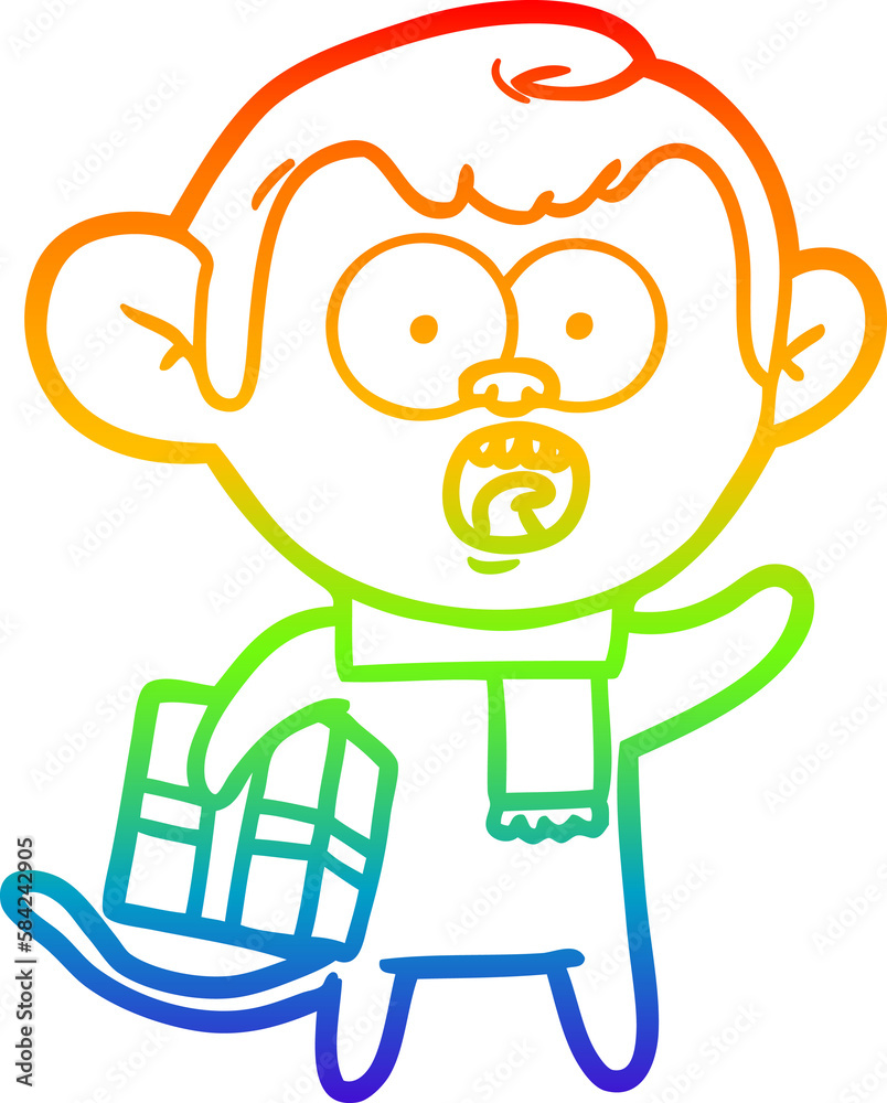 rainbow gradient line drawing cartoon shocked monkey rainbow gradient line drawing cartoon shocked monkey