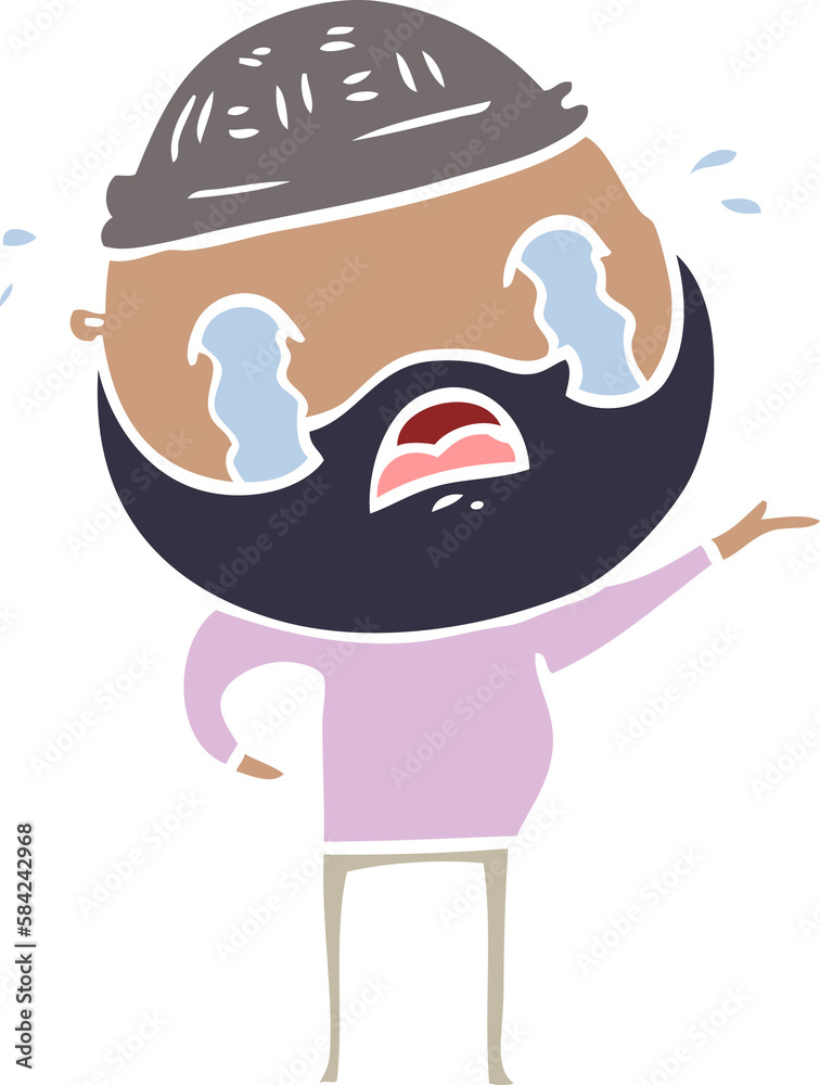 flat color style cartoon bearded man crying flat color style cartoon bearded man crying