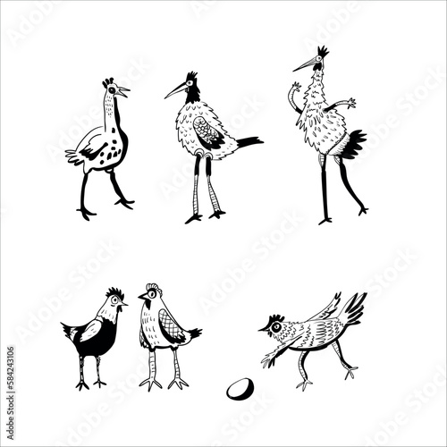 Funny cartoon poultry birds vector set