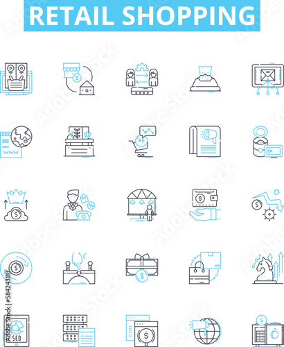 Retail shopping vector line icons set. Retail, Shopping, Store, Shopping Centre, Mall, Outlet, Shop illustration outline concept symbols and signs