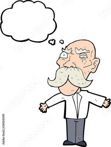 cartoon angry old man with thought bubble