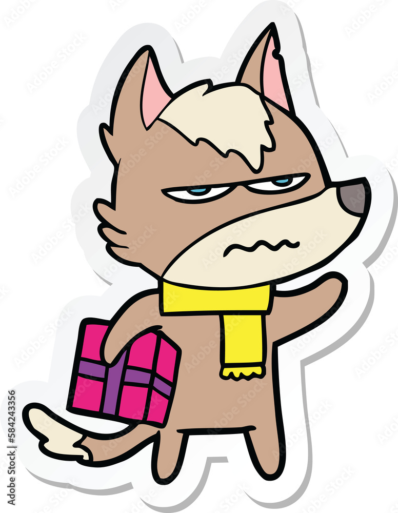 sticker of a cartoon annoyed wolf