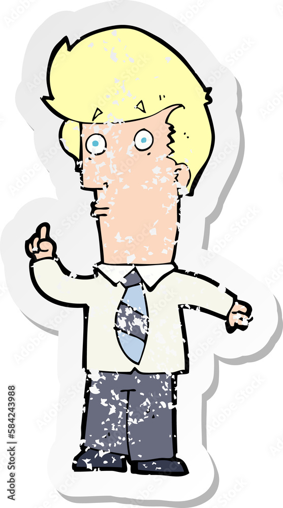 retro distressed sticker of a cartoon man with question retro distressed sticker of a cartoon man with question