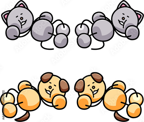 だらけるわんまるとにゃんまるのイラストセット　犬　猫