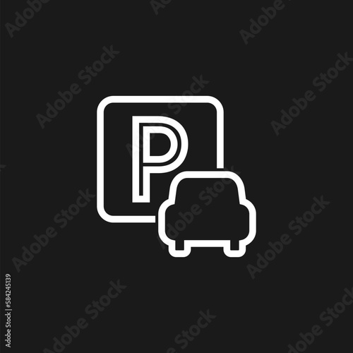 Parking icon isolated on black background.