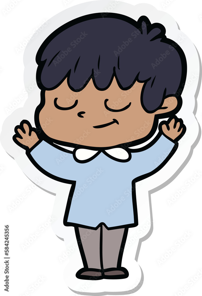 sticker of a cartoon happy boy