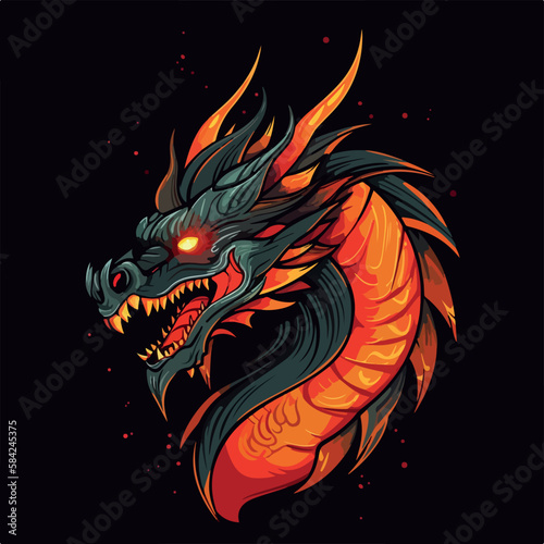 dragon head on black illustration vectorial