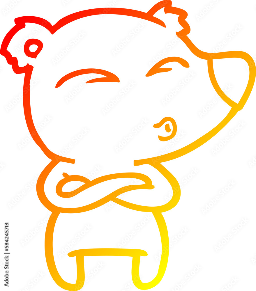 Fototapeta premium warm gradient line drawing cartoon whistling bear