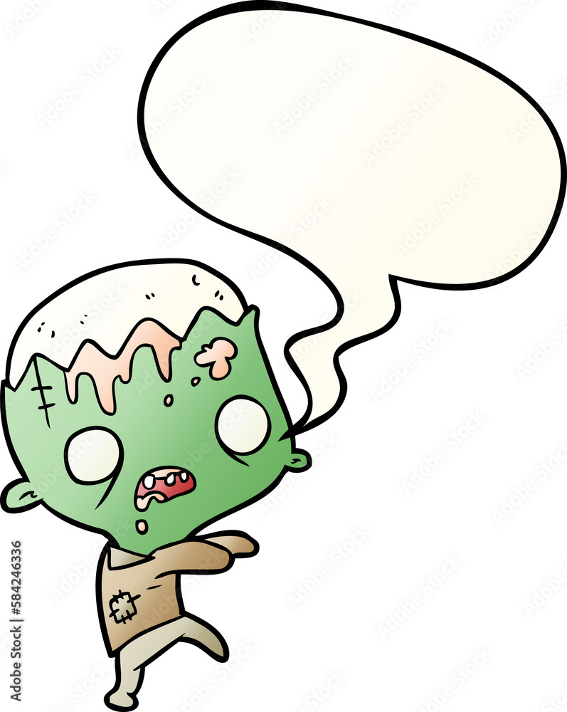 cute cartoon zombie and speech bubble in smooth gradient style cute cartoon zombie and speech bubble in smooth gradient style