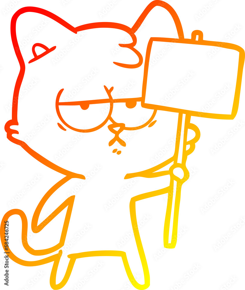 warm gradient line drawing bored cartoon cat with sign post warm gradient line drawing bored cartoon cat with sign post