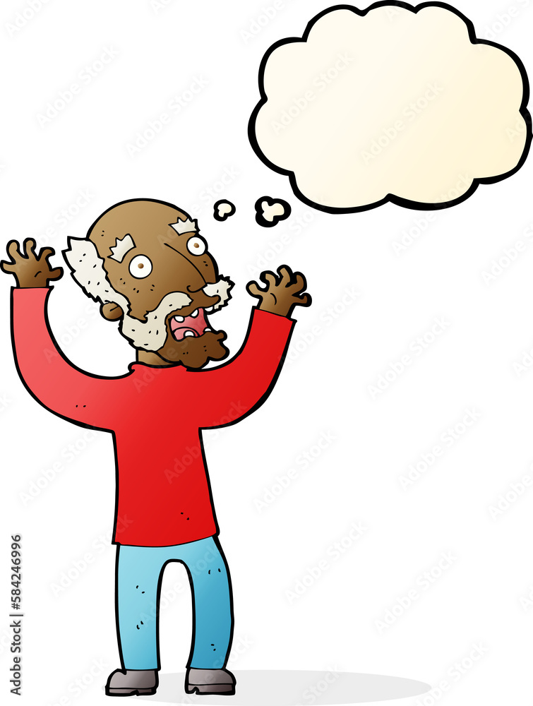 Fototapeta premium cartoon terrified old man with thought bubble