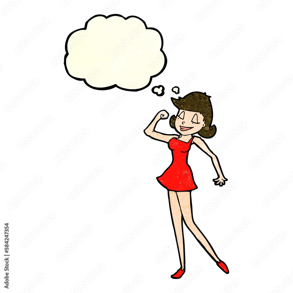 cartoon woman with can do attitude with thought bubble cartoon woman with can do attitude with thought bubble
