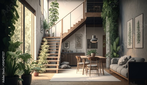 Biophilic interior design modern living room