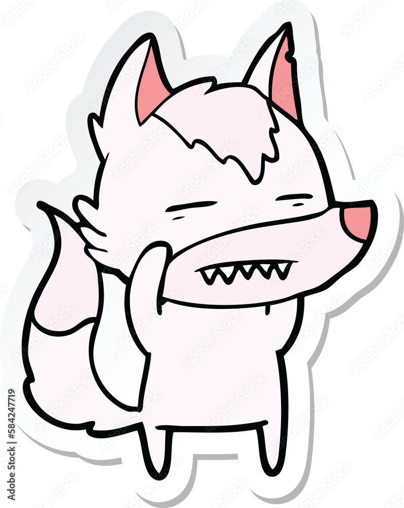 sticker of a cartoon wolf showing teeth sticker of a cartoon wolf showing teeth