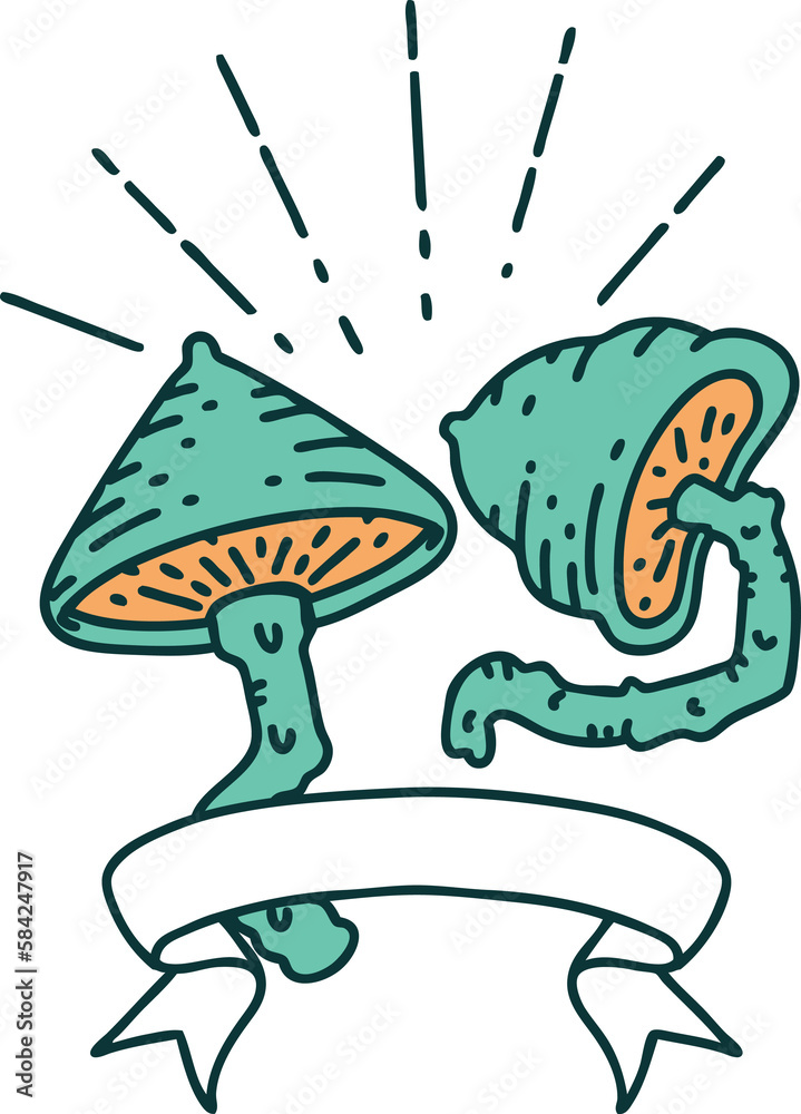 Fototapeta premium banner with tattoo style mushrooms