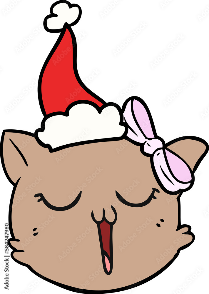 line drawing of a cat face wearing santa hat line drawing of a cat face wearing santa hat