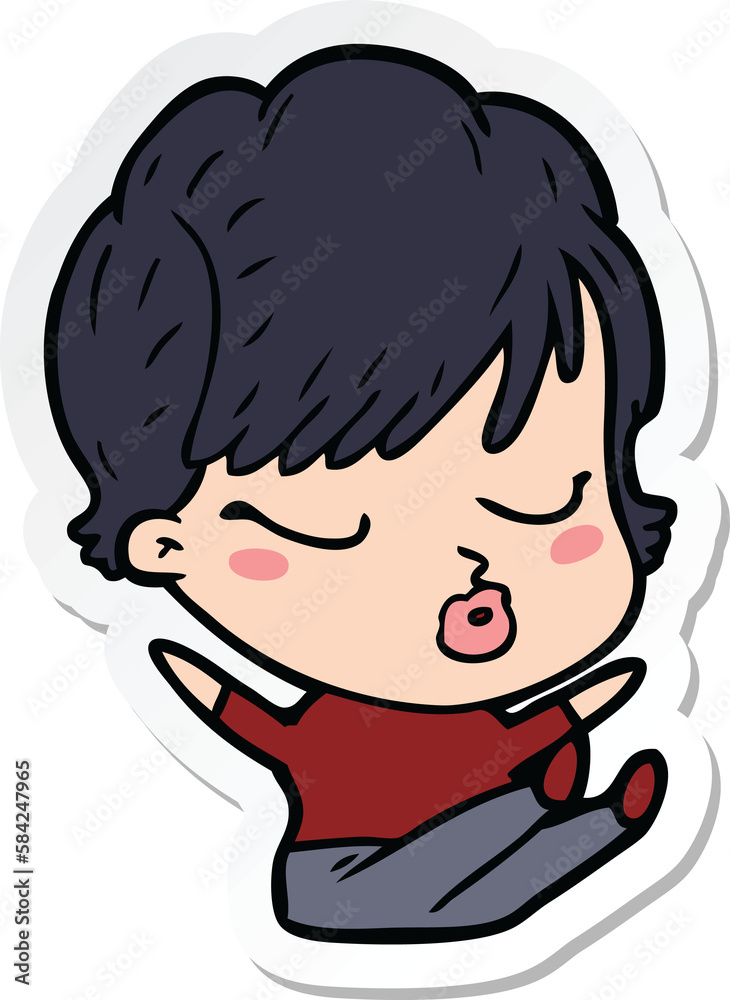 sticker of a cartoon woman with eyes shut sticker of a cartoon woman with eyes shut