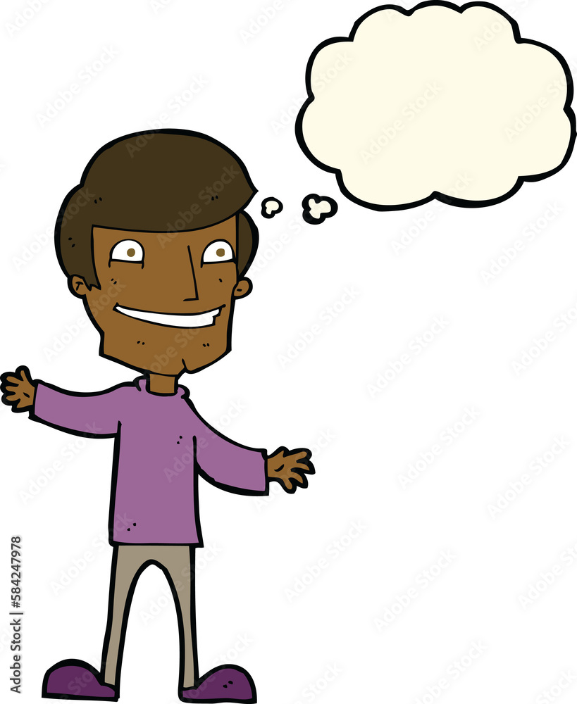 cartoon grinning man with thought bubble cartoon grinning man with thought bubble