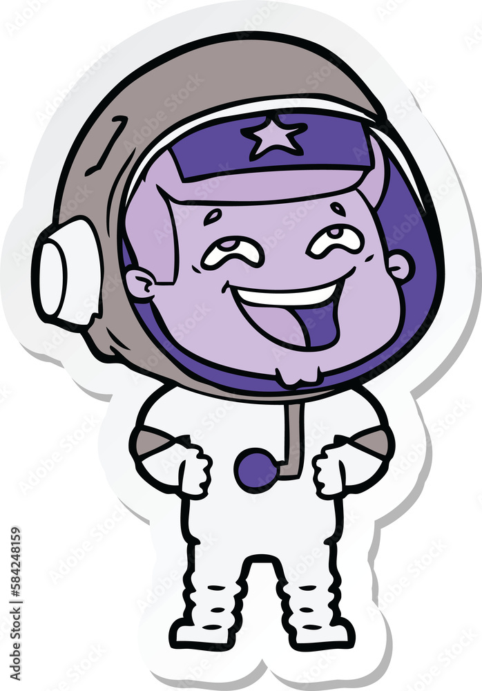 sticker of a cartoon laughing astronaut sticker of a cartoon laughing astronaut