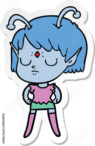 sticker of a cartoon alien girl