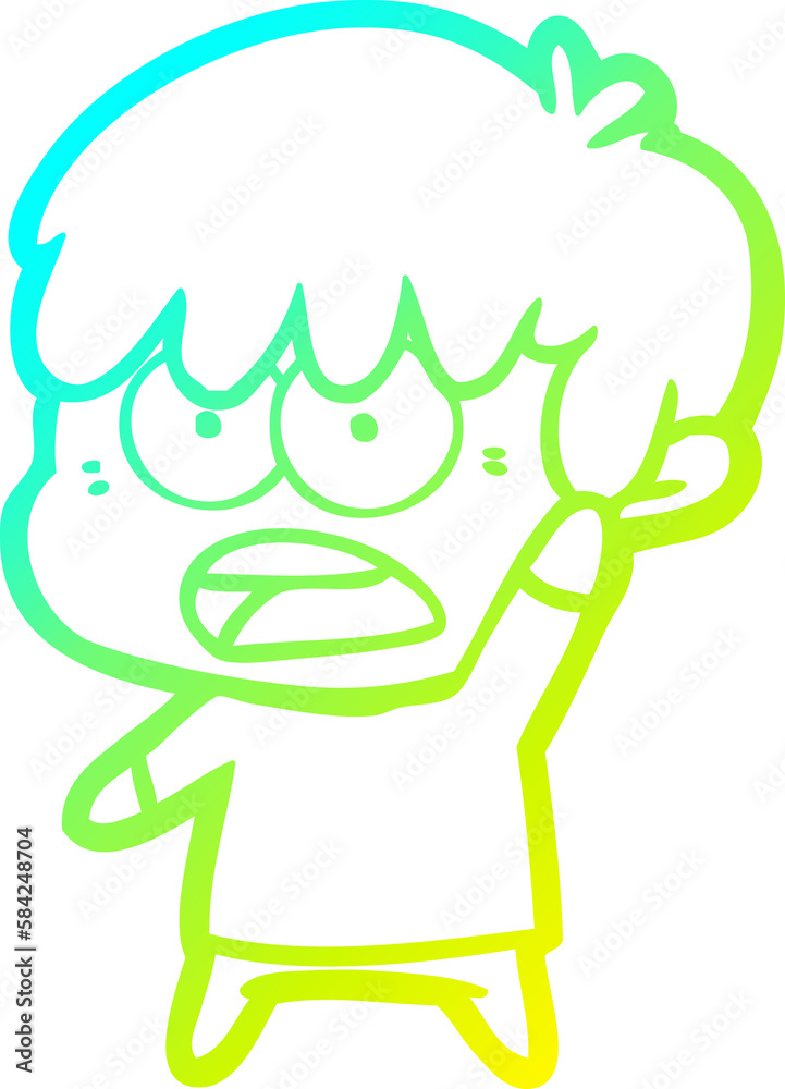 cold gradient line drawing worried cartoon boy