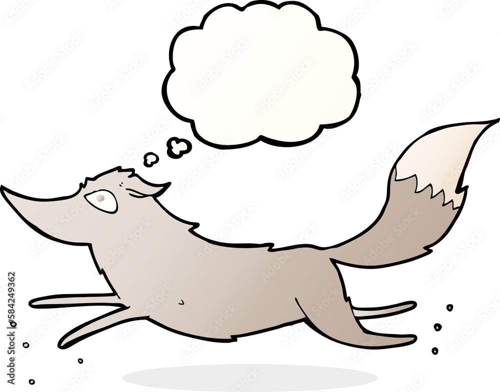 cartoon wolf running with thought bubble cartoon wolf running with thought bubble