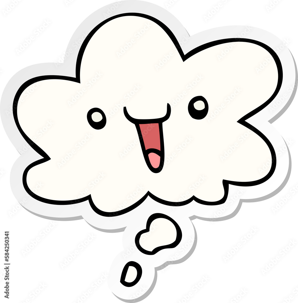 cute happy cartoon face and thought bubble as a printed sticker cute happy cartoon face and thought bubble as a printed sticker
