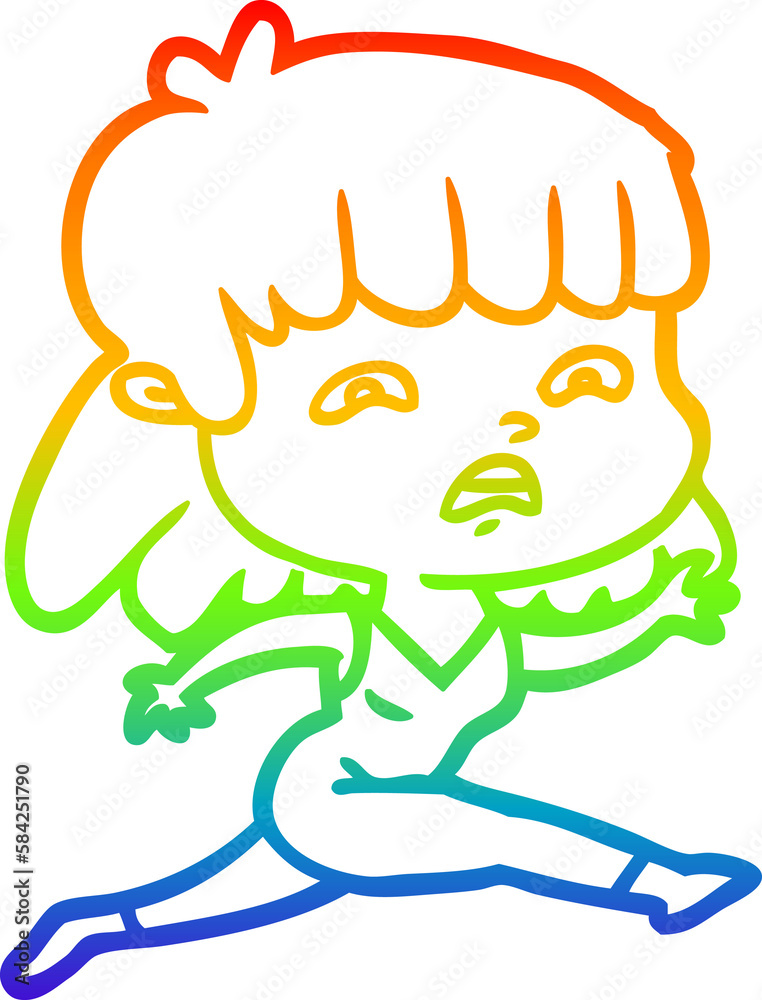 rainbow gradient line drawing cartoon worried woman