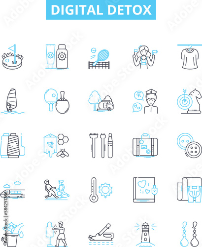 Digital detox vector line icons set. Digital, Detox, Unplug, Break, Tech, Internet, Switch illustration outline concept symbols and signs