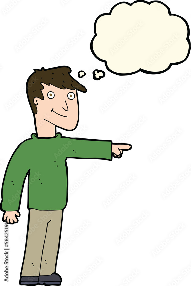 cartoon man pointing with thought bubble
