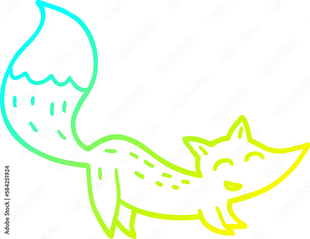 Fototapeta premium cold gradient line drawing cartoon happy fox