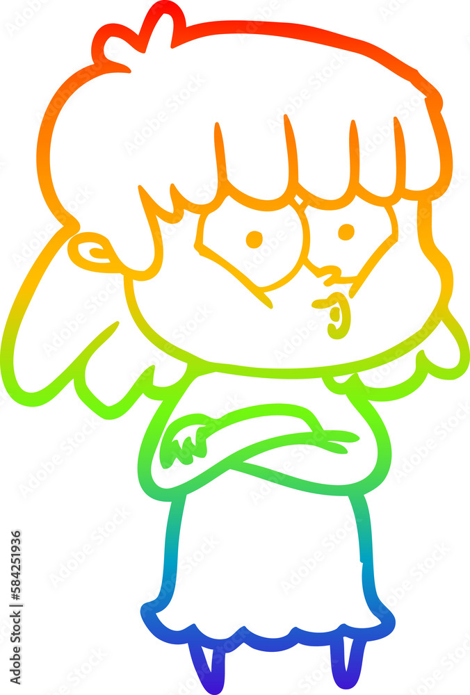 rainbow gradient line drawing cartoon whistling girl rainbow gradient line drawing cartoon whistling girl