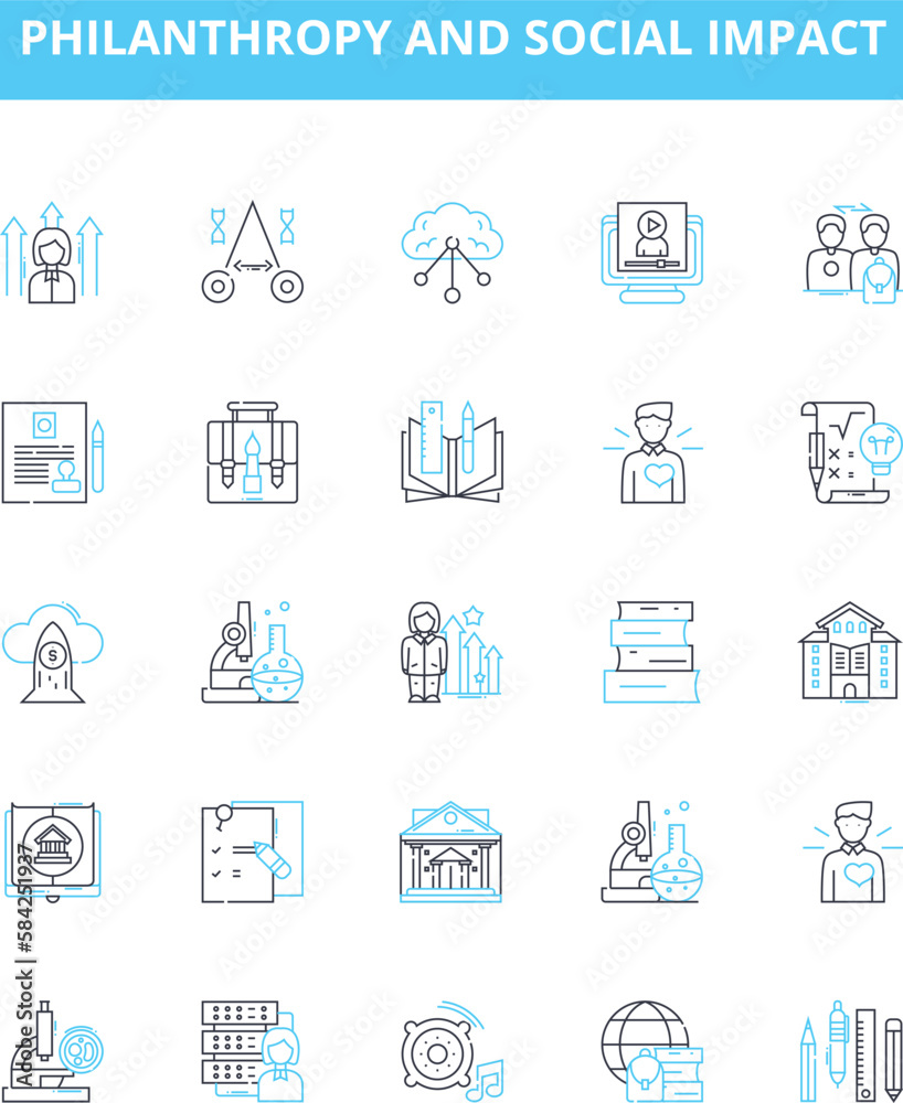 Philanthropy and social impact vector line icons set. Philanthropy, Social, Impact, Giving, Charity, Humanitarian, Betterment illustration outline concept symbols and signs