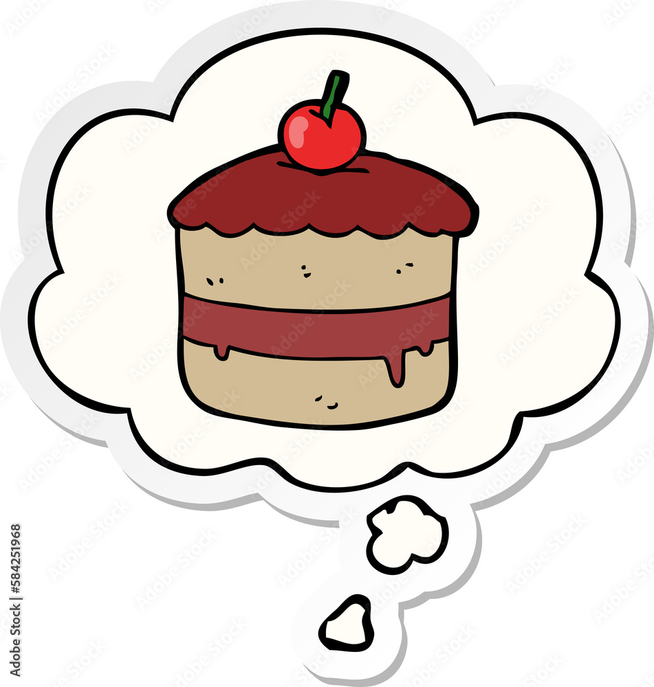 cartoon cake and thought bubble as a printed sticker cartoon cake and thought bubble as a printed sticker