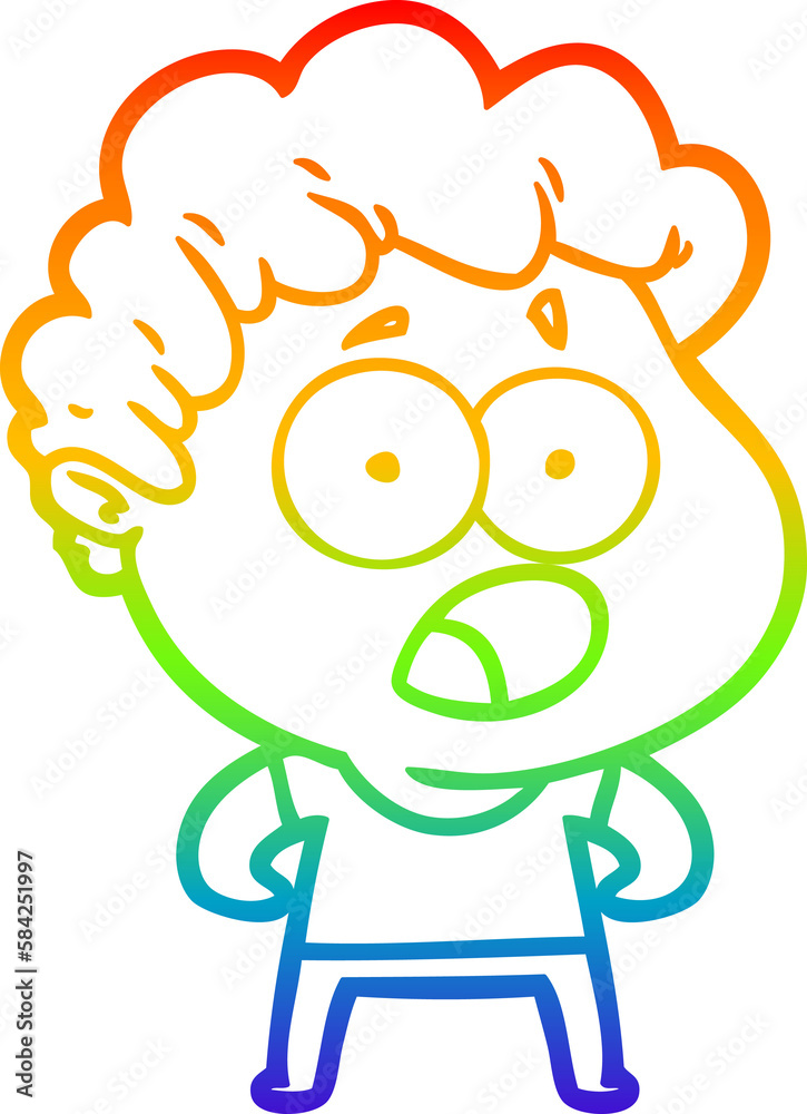 rainbow gradient line drawing cartoon man gasping in surprise rainbow gradient line drawing cartoon man gasping in surprise