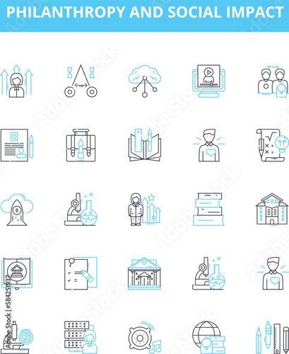 Philanthropy and social impact vector line icons set. Philanthropy, Social, Impact, Giving, Charity, Humanitarian, Betterment illustration outline concept symbols and signs