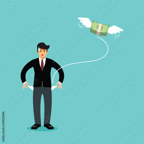 Money flying away from businessman's pockets
