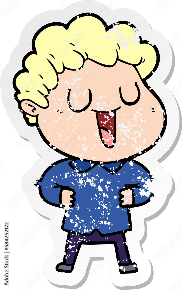 Fototapeta premium distressed sticker of a laughing cartoon man