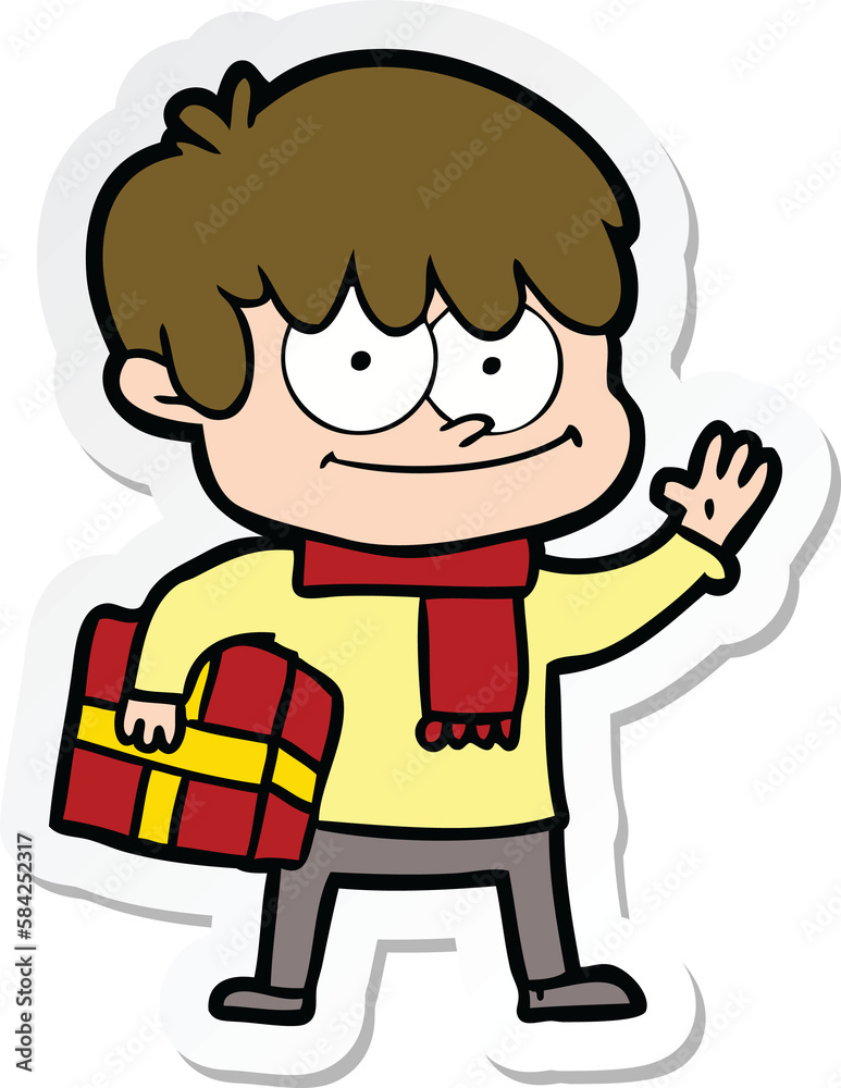 sticker of a happy cartoon man sticker of a happy cartoon man