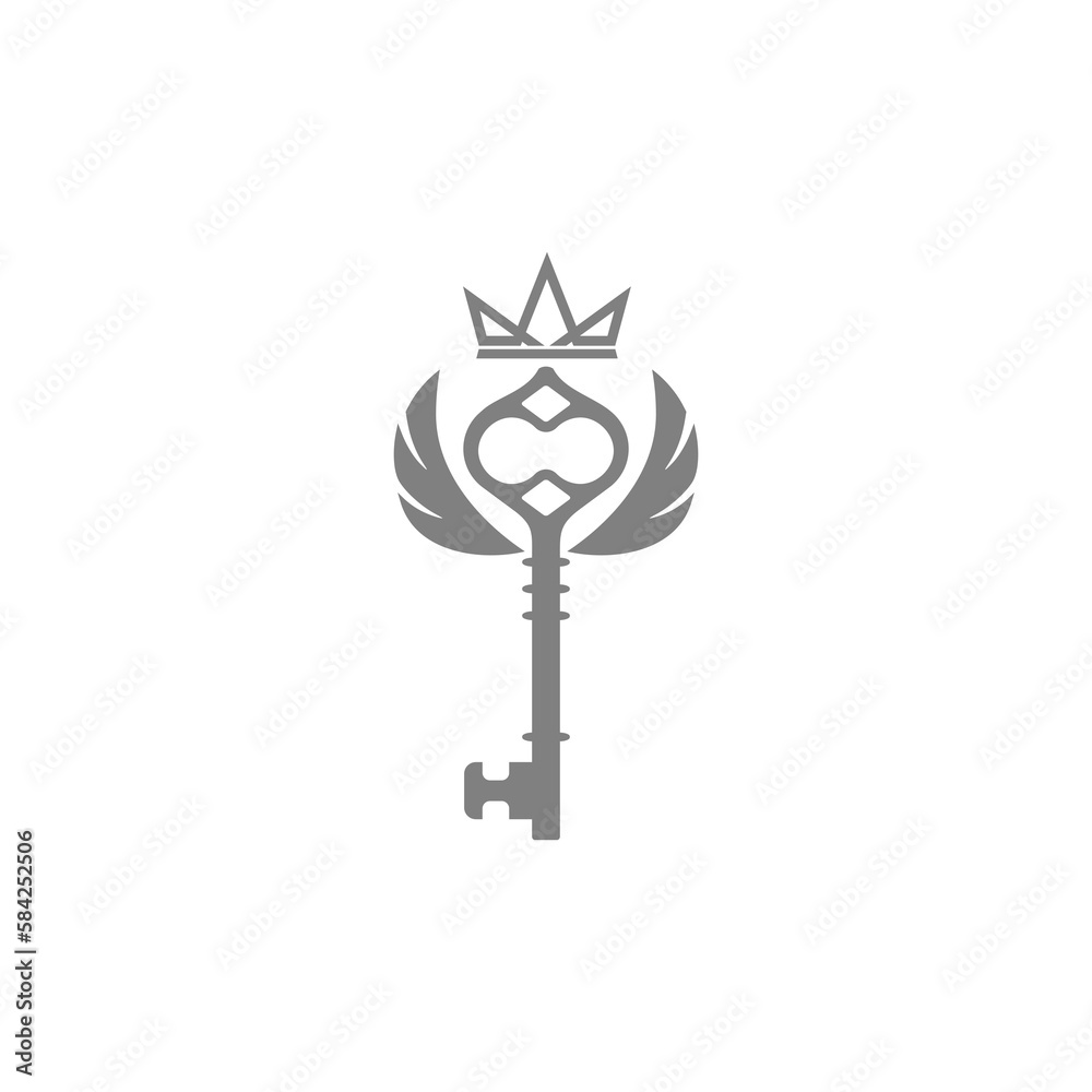 Obraz premium Royal king key crown logo isolated on transparent background