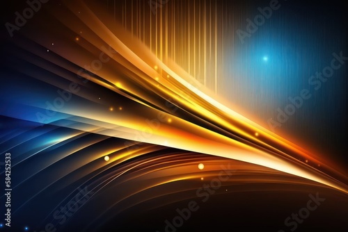 Abstract gold and blue with lights effect wallpaper background. 3d style. Generative AI.