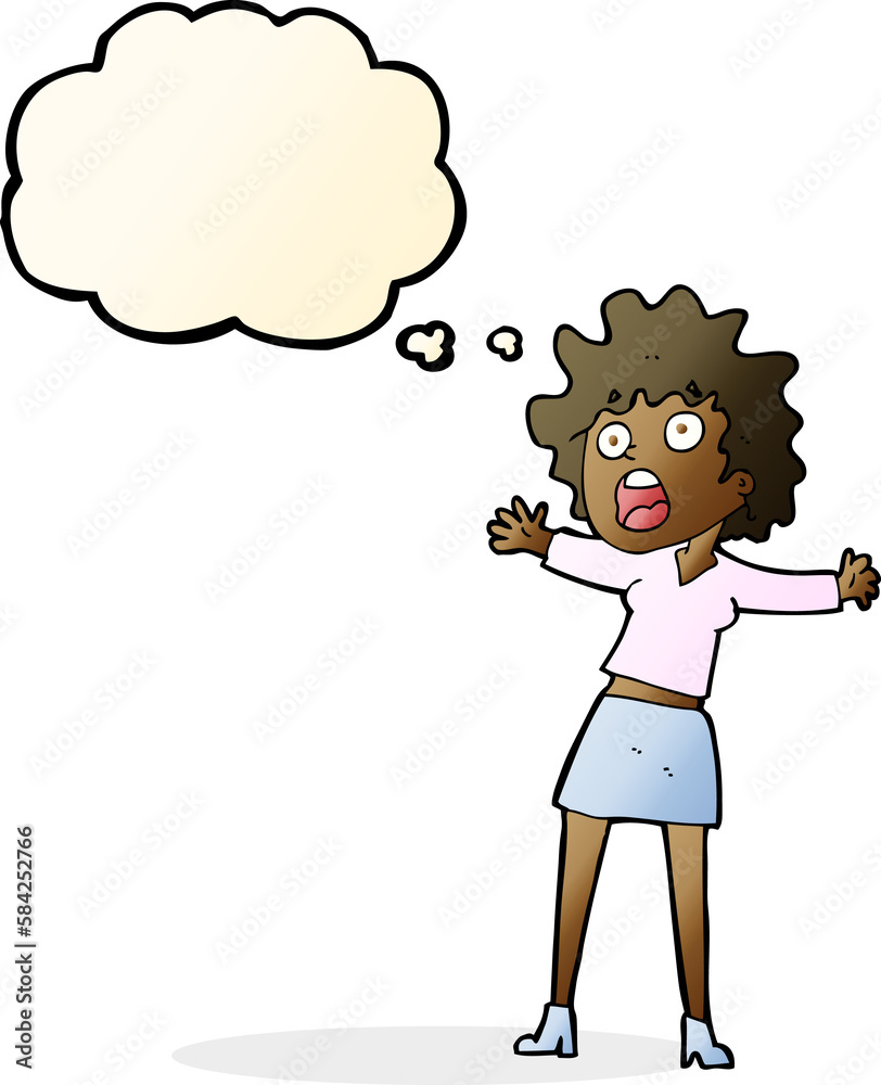 cartoon frightened woman with thought bubble cartoon frightened woman with thought bubble