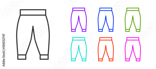 Black line Pants icon isolated on white background. Trousers sign. Set icons colorful. Vector