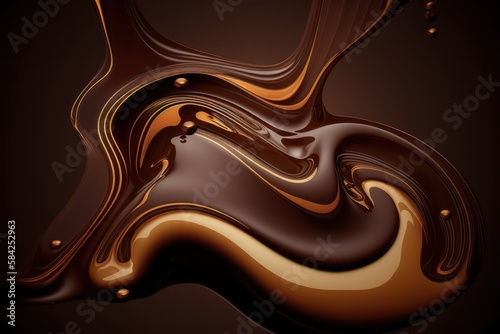 Dark chocolate smooth melting for ads,packaging. Chocolate wallpaper background. 3d style. Generative AI. 