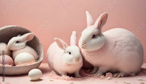 Pink Easter cute rabbit egg symbol. beautiful. Generated AI photo