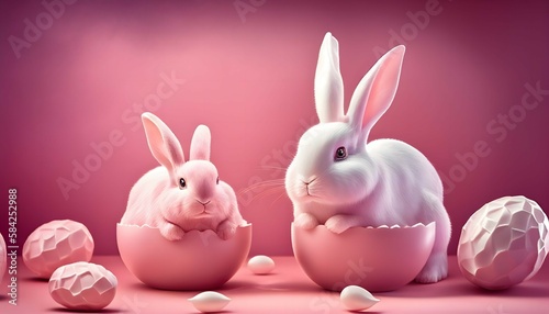Pink Easter cute rabbit egg symbol. easter eggs spring. Generated AI © bravissimos