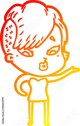 warm gradient line drawing cartoon surprised girl