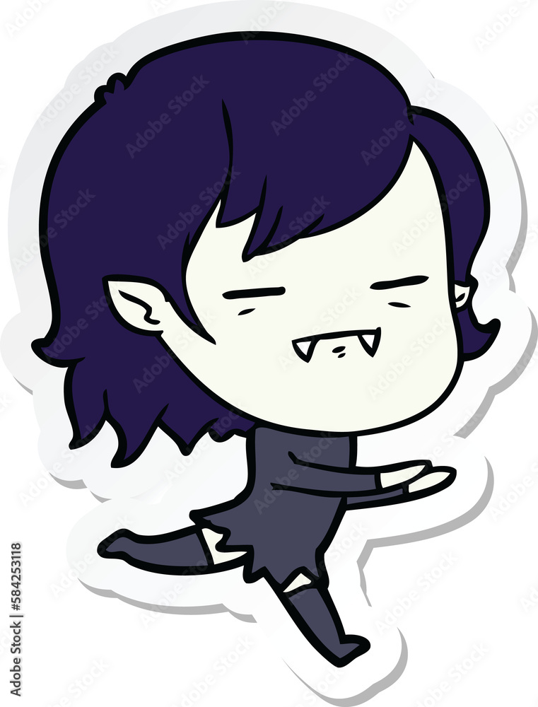 sticker of a cartoon undead vampire girl running sticker of a cartoon undead vampire girl running