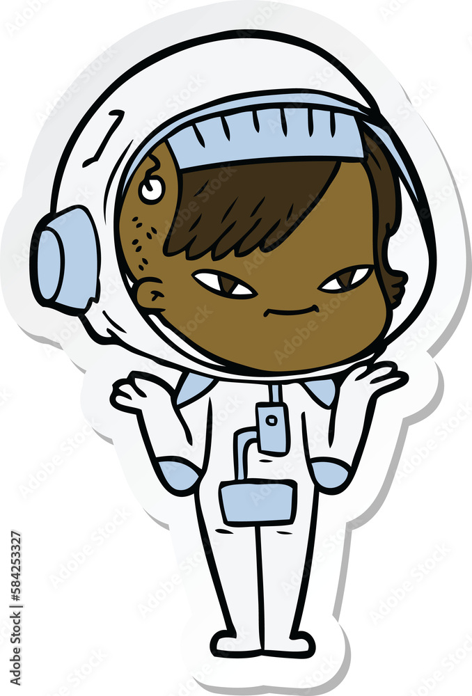 sticker of a cartoon astronaut woman sticker of a cartoon astronaut woman
