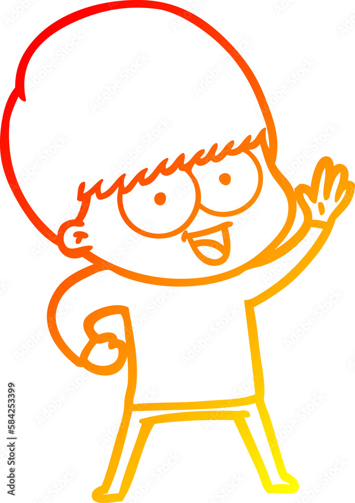 Obraz premium warm gradient line drawing happy cartoon boy
